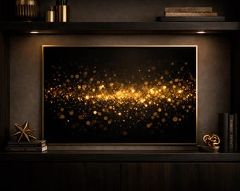 Lámina abstracta con partículas de oro para pared, impresión en negro y dorado (descarga digital)
