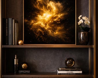 Abstrakt konsttryck med guldnebula, lyxig minimalistisk dekor (digital nedladdning)