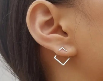 Minimalist Stud Earrings, Hollow Square Front and Back Stud Earrings for Women, Trendy Everyday Jewellery, Come in Pairs.