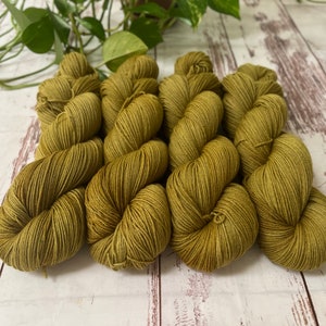 Yarn Hand Dyed NON-Superwash Merino/Nylon 437 yds &quot;Green Ochre NSW&quot; Soft and Plush Yarn For Knitting, Crochet, Weaving -  Ready To Ship
