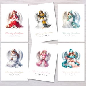Christmas Angel Greeting Card Set of 6, Cozy Christmas Angel Greeting Cards, 5x7 Folded Card, Holiday Cards with Angel, Angel Christmas Card