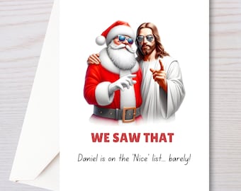 Funny Santa and Jesus Christmas Card, Personalized Holiday Card