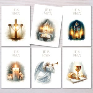 Religious Easter Card Set of 6, He Is Risen Christian Faith Easter Card, Inspirational Easter Greeting Card, Faithful Easter Card for Church