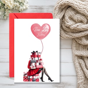 Personalized Birthday Card for Her, Birthday Card for 21st Birthday, Custom Birthday Card, Personalized Greeting Card, Girl Birthday Card