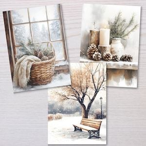 Winter New Year Greeting Card Set of 6, Peaceful Nature Scenes, Rustic Winter Greeting Cards, Minimalist Snowy Design, New Year Snow Scenes