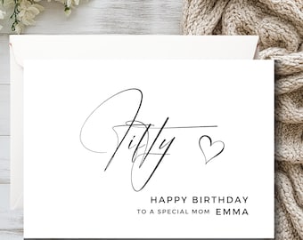 Personalized 50th Birthday Card, Custom Birthday Card for Him or Her, Elegant Happy 50th Birthday Gift, Custom Name Card, Milestone Birthday