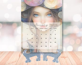 2026 Artistic Portrait Desk Calendar, Illustrated Monthly Calendar