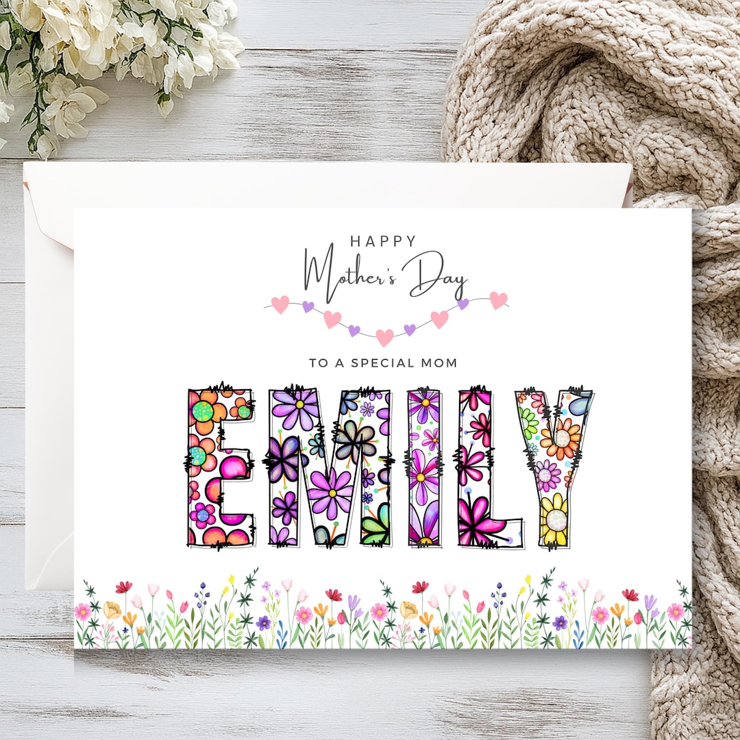 Personalized Floral Mothers Day Card, Custom Name Wildflower Greeting ...
