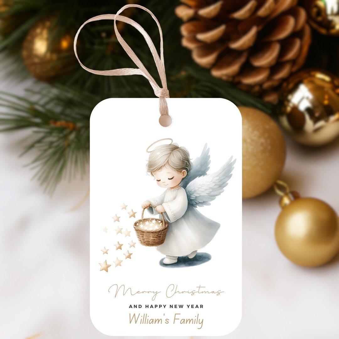 Personalized Angel Christmas Gift Tags, Custom Holiday Labels - Etsy