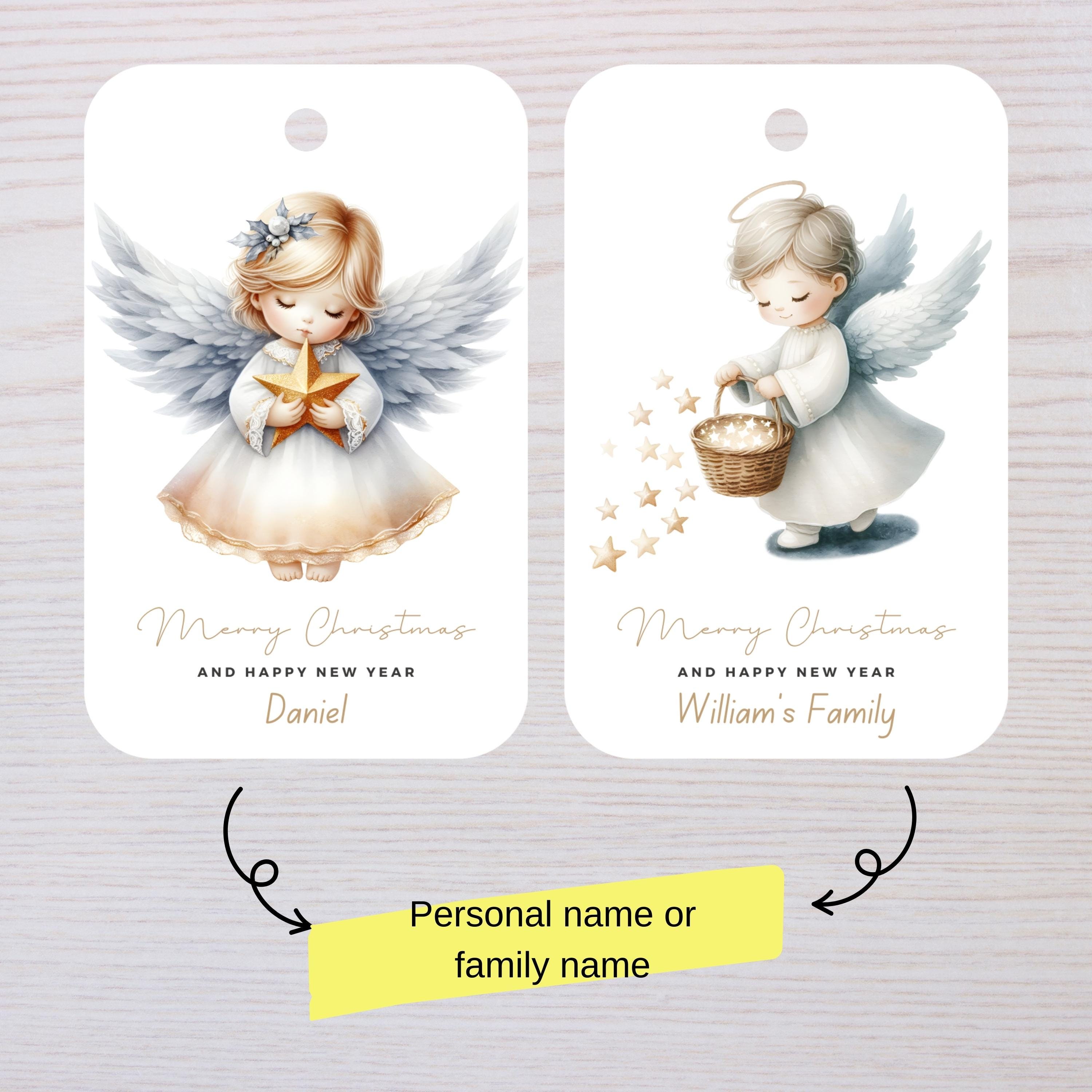 Personalized Angel Christmas Gift Tags, Custom Holiday Labels - Etsy