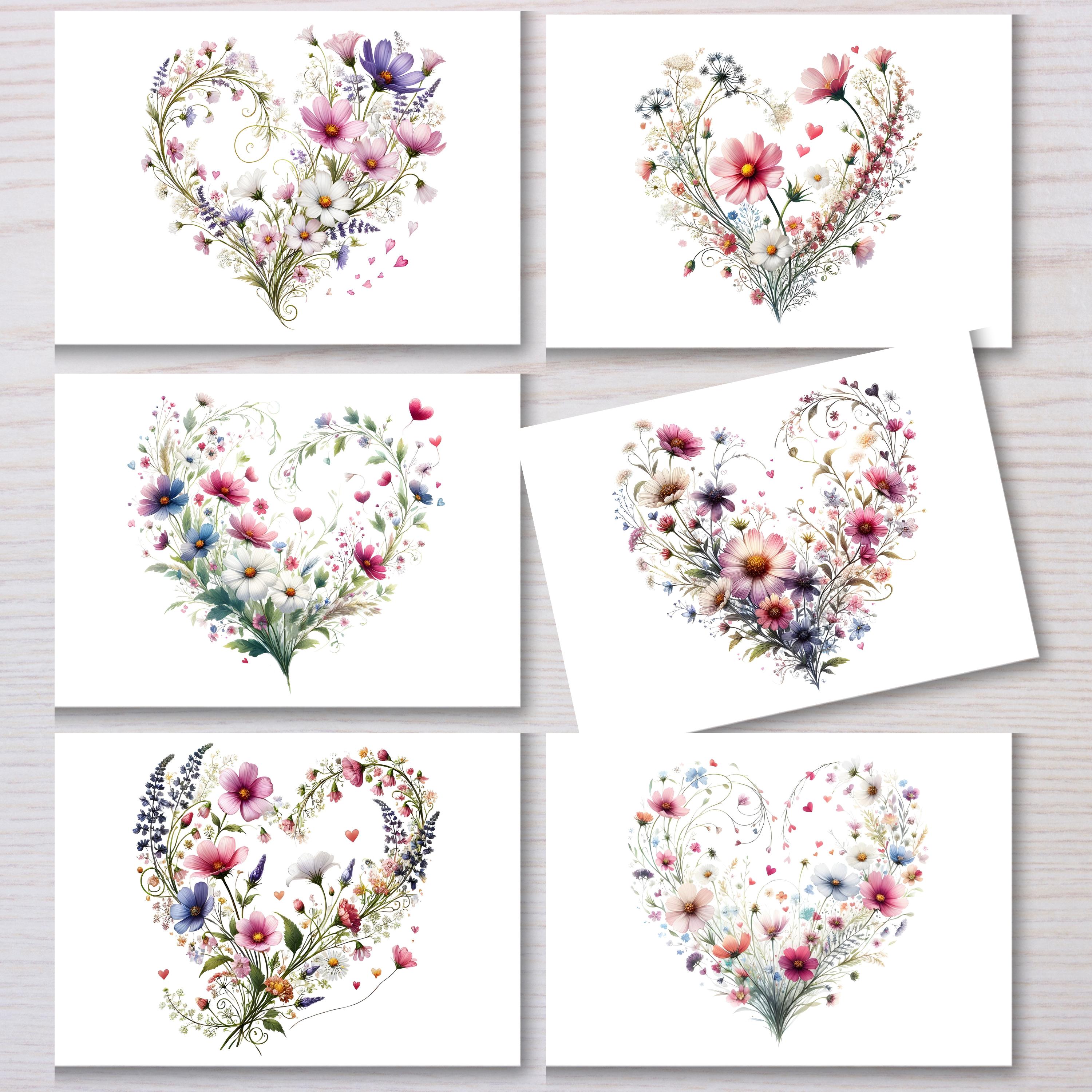 Floral Heart Notecard Set, Romantic Greeting Cards - Etsy
