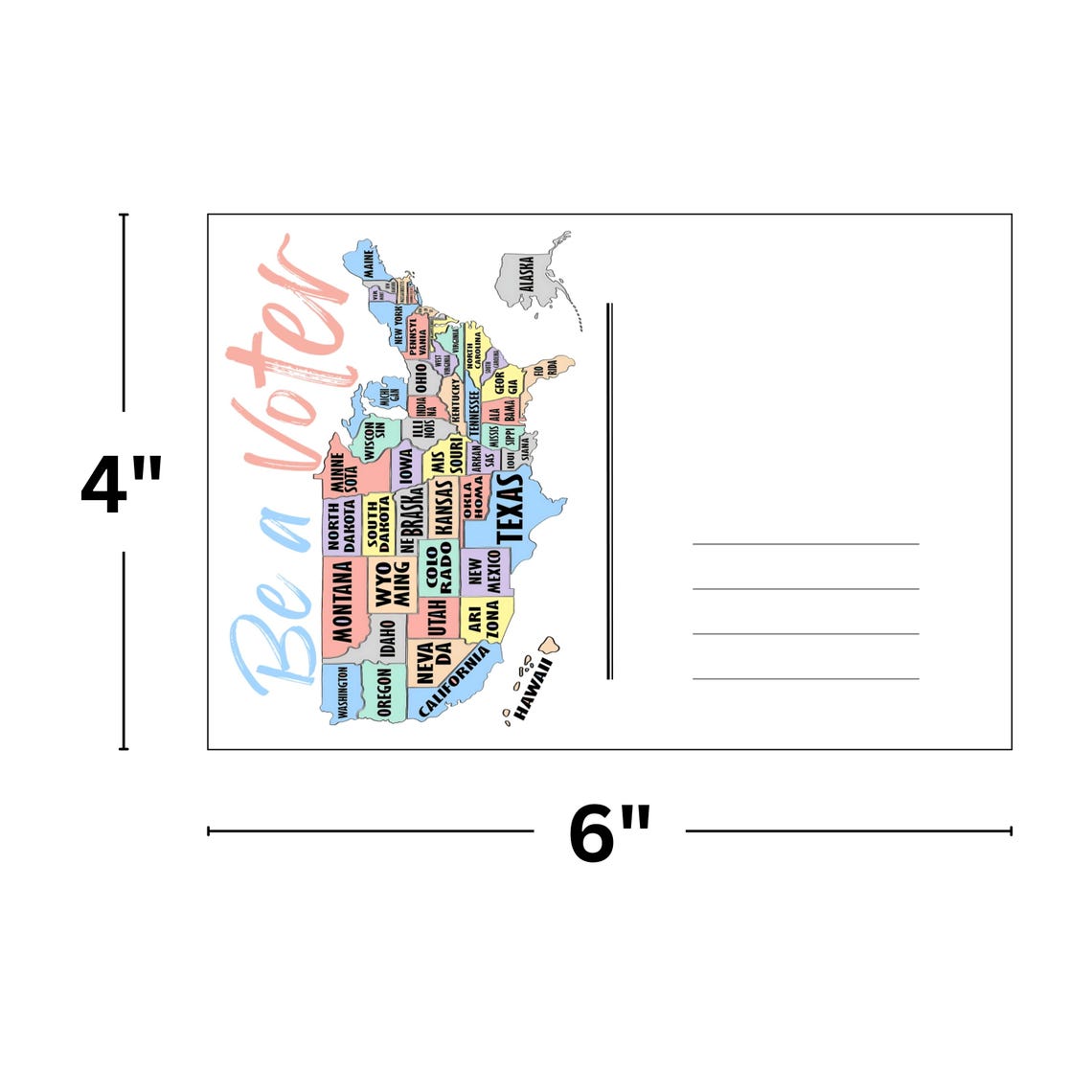 Be a Voter Postcard, USA States Map Design, Encourage Voting, Civic ...