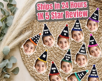 Custom Face Confetti Stickers, Personalized Birthday Hat Sticker