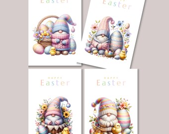Cute Easter Gnome Postcards, Spring Holiday Card Set, Pastel Egg Gnome Art, Happy Easter Postcards, Whimsical Gnome Stationery