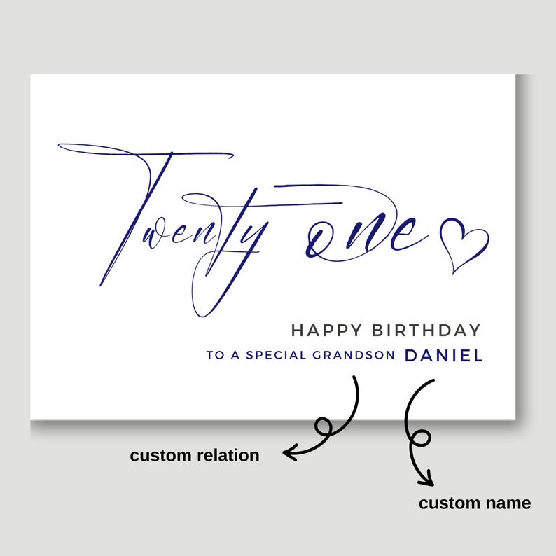 Personalized 21st Birthday Card, Modern Calligraphy Design - Etsy