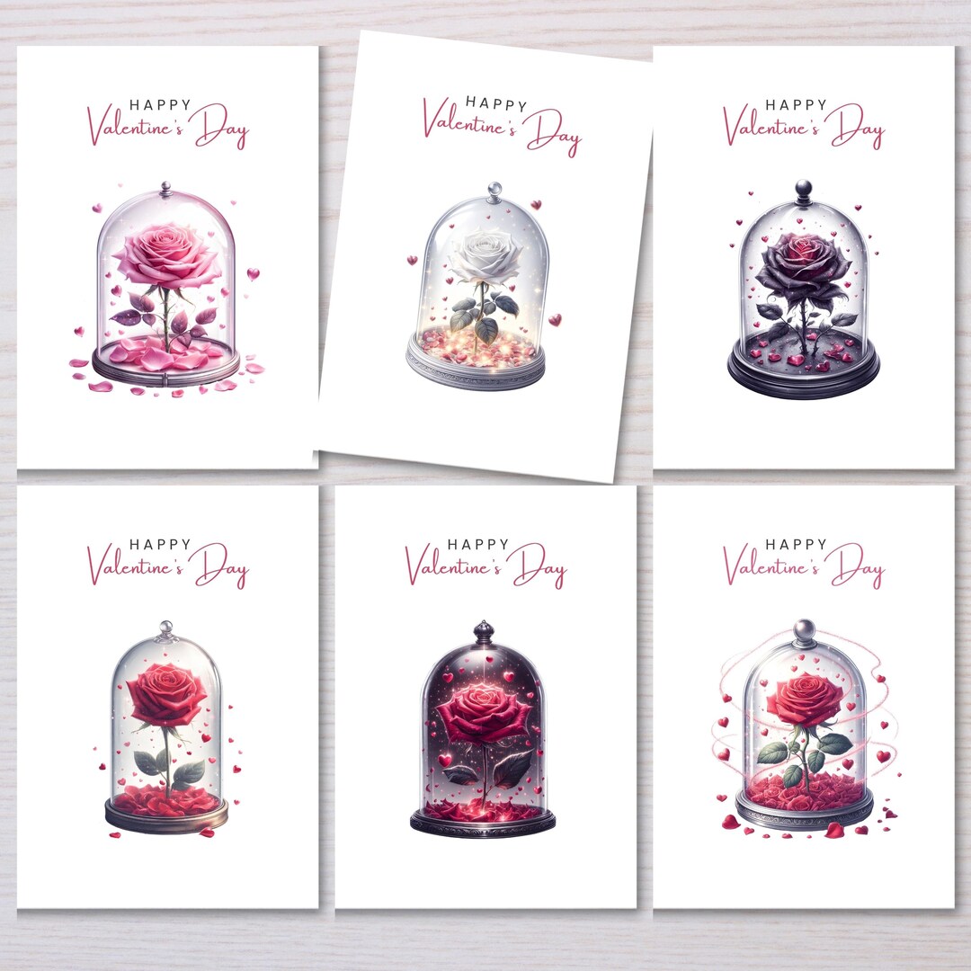 Enchanted Rose Valentine’s Day Cards, Romantic Greeting Cards Set ...