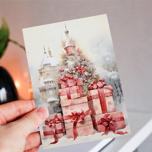 Set of 6 Elegant Christmas Cards, Classic Holiday Greeting CardsPrintable Christmas Card, 5x7 Holiday Festive Red Christmas Greeting Cards