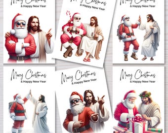 Funny Santa and Jesus Christmas Card Set, Humorous Holiday Greetings