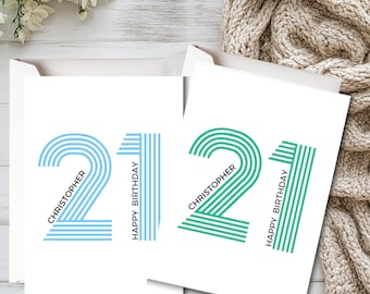 Personalized 21st Birthday Card for Him, Striped Milestone Card