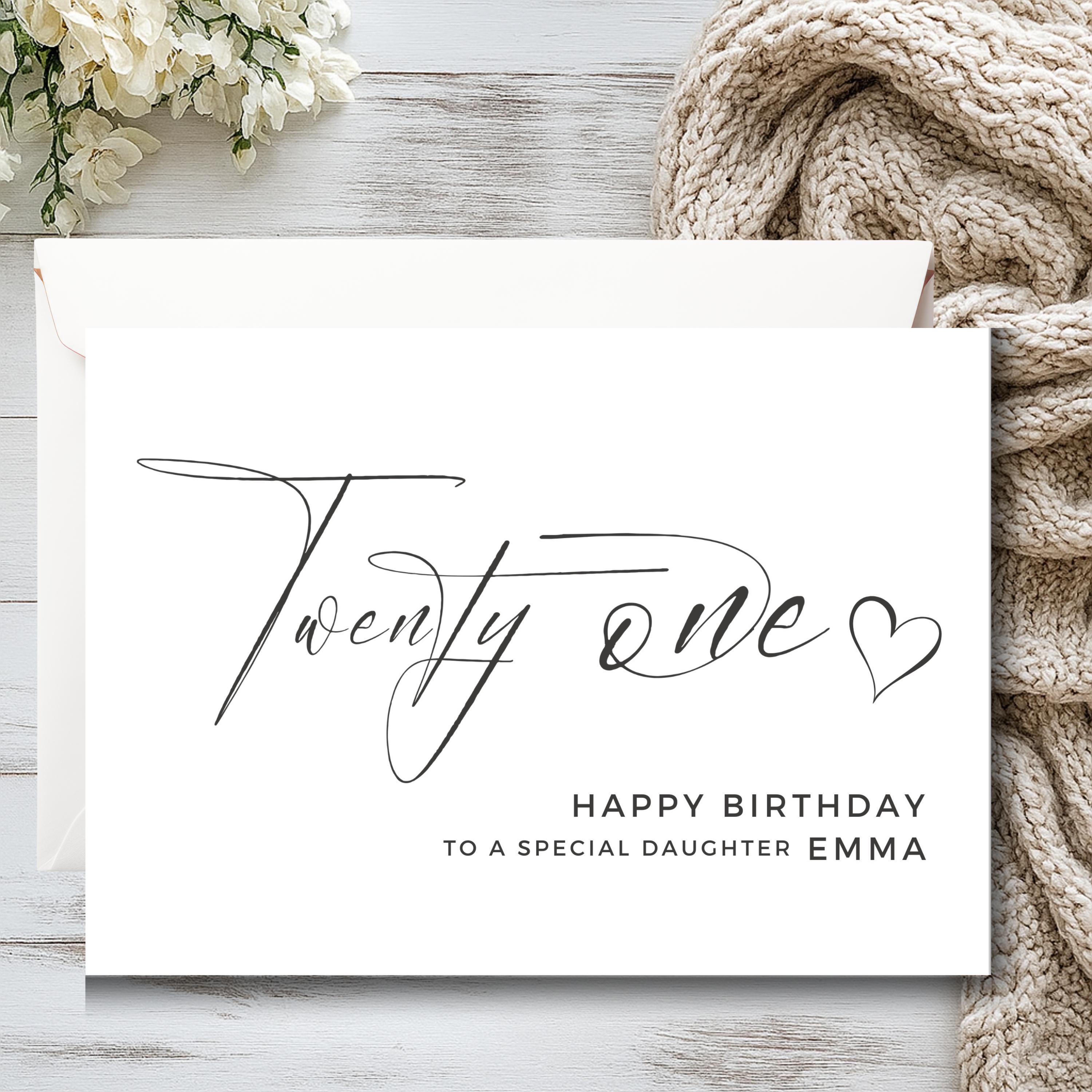 Personalized 21st Birthday Card, Modern Calligraphy Design - Etsy