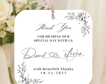 Personalized Wedding Favor Tags, Floral Design, Thank You Gift Tags