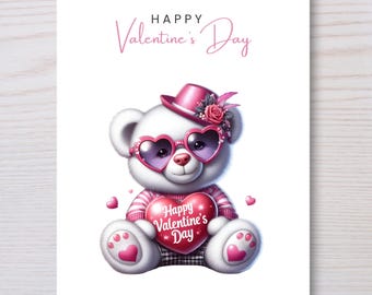 Cute Teddy Bear Valentine’s Day Card, Adorable Love Greeting Valentines Day Card, Pink Teddy Bear Valentines Day Card, Card for Kids