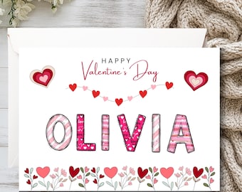 Personalized Valentine’s Day Card, Customizable with Loved One’s Name, Handmade Valentine Card for Her, Custom Valentine's Day Name Card