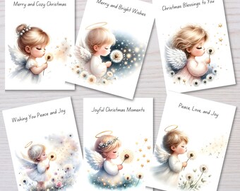 Christmas Angel Greeting Cards, Holiday Stationery Set, 5x7 Folded Cards