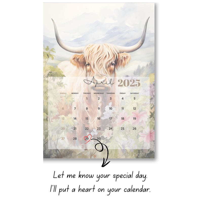 2026 Highland Cow Wall Calendar | Farmhouse Cow Calendar