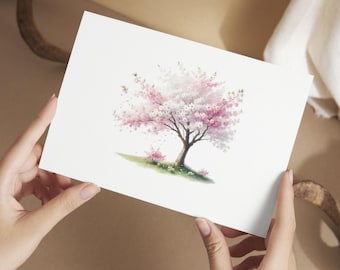 Cherry Blossom Watercolor Note Cards, Botanical Stationery Set