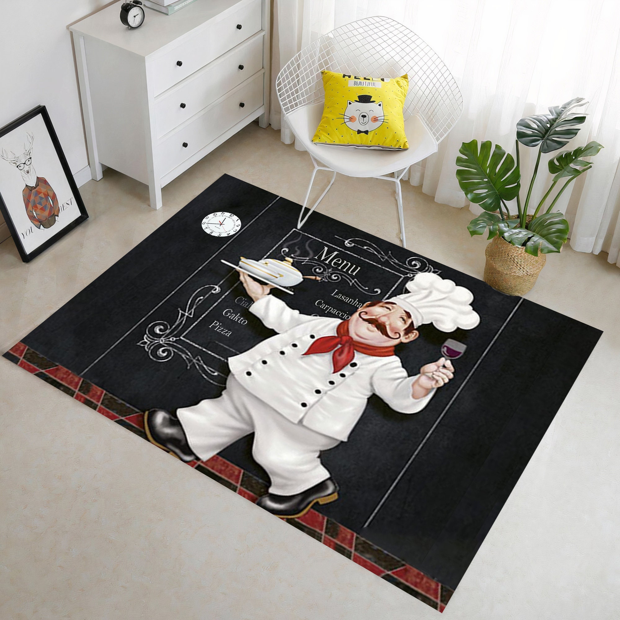 Chef Kitchen Rugs and Mats Chef Mats for Kitchen Floor Non Slip Kitchen Rug  Mat Set of 2 Fat Chef Kitchen Decor