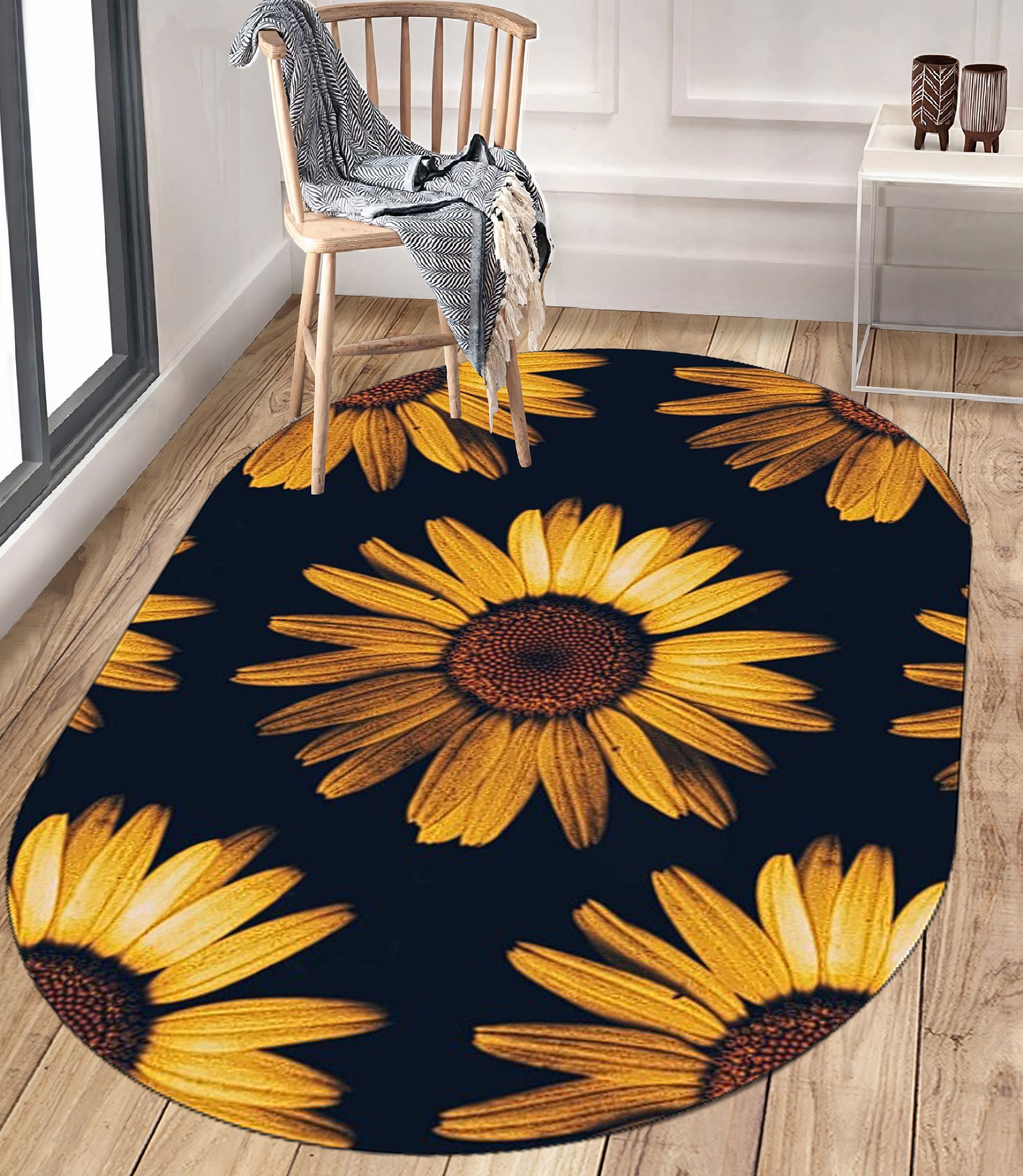 Tayney Sunflower Kitchen Rugs and Mats Non Skid Washable Set of 2