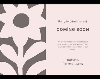 Editable Baby Announcement Card Canva Template, Pregnancy Reveal Printable 5x7, Floral Coming Soon Card Gender Neutral Editable