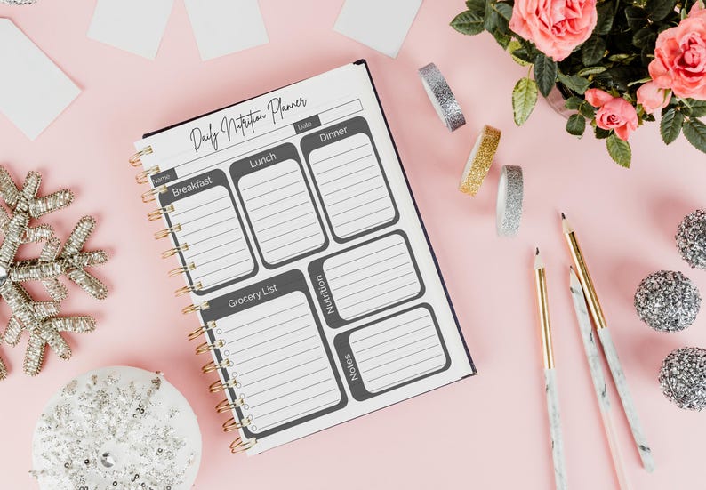 Food Log Printable, Calorie Tracker & Meal Planner, Daily Nutrition Chart for Healthy Eating, Weight Loss Food Journal PDF image 2
