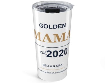 Golden Mom Est Custom Tumbler 20oz Personalized Insulated, Golden Retriever Mama Birthday Gift Pet Parent Coffee Tumbler
