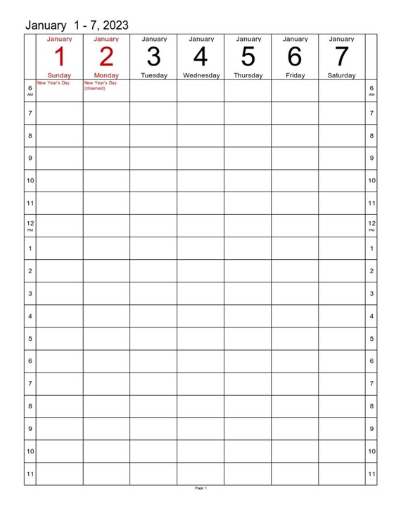 Weekly Calendar 2023 Portrait Time Management Simple - Etsy Denmark