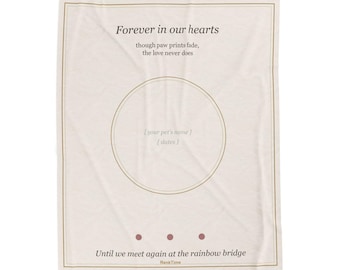 Forever In Our Hearts Pet Memorial Throw Blanket, Personalized Dog Cat Loss Sympathy Gift, Rainbow Bridge Sherpa Keepsake