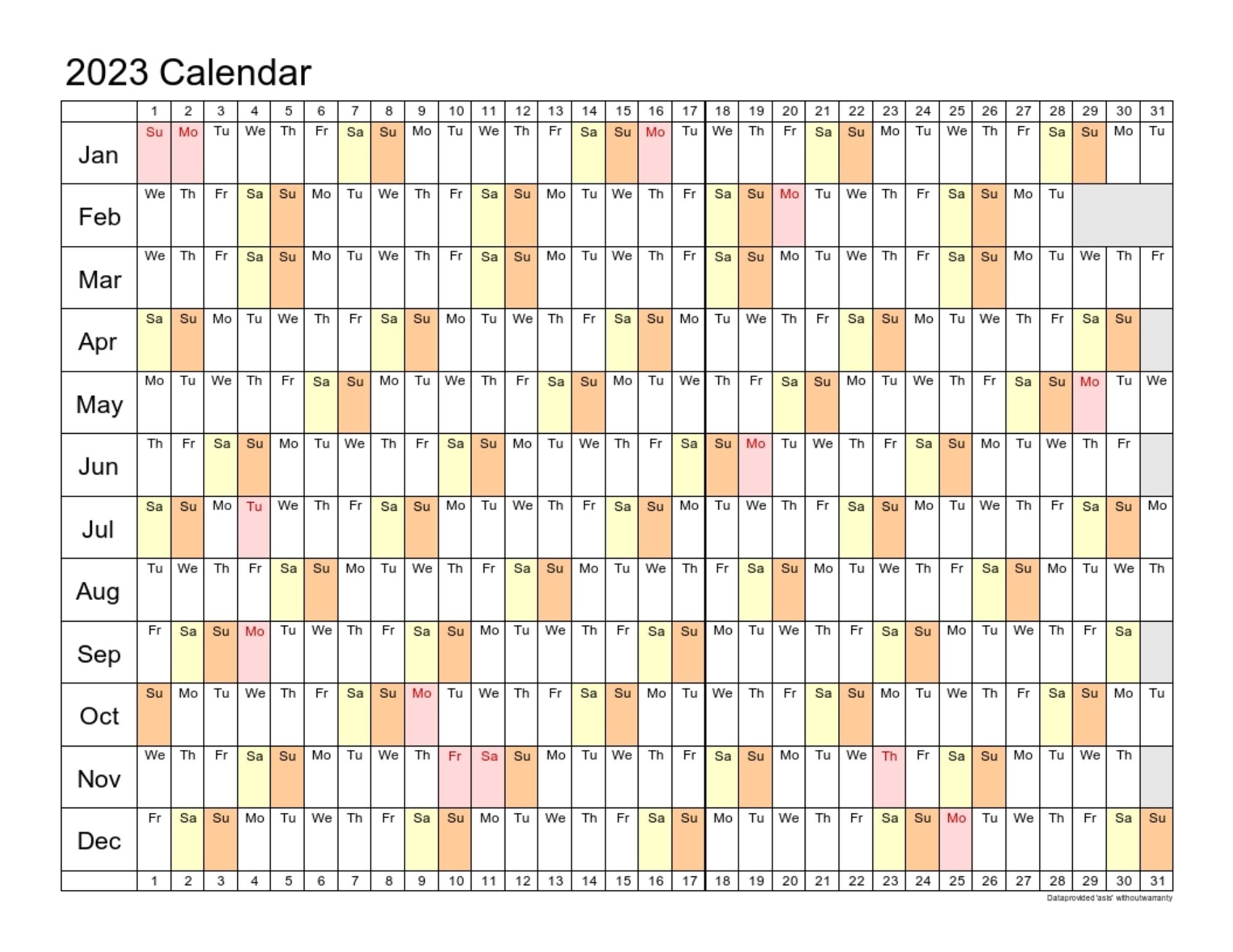 2023 Calendar Lanscape 4 Pages Printable Linear Excel - Etsy