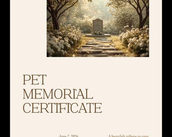 Editable Pet Memorial Certificate Canva Template, Rainbow Bridge Tribute Printable, Dog Cat Loss Sympathy Keepsake 8x10 PDF