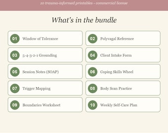 Therapist Worksheet Bundle 10 Pack Printable PDF Commercial License, Trauma Informed Polyvagal Workbook Counselor Gift