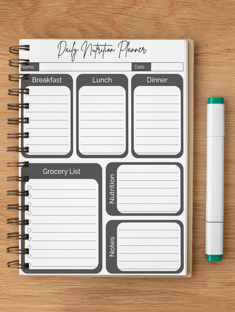 Food Log Printable, Calorie Tracker & Meal Planner, Daily Nutrition Chart for Healthy Eating, Weight Loss Food Journal PDF image 9