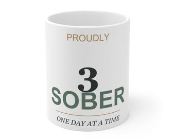 3 Years Sober Mug, Three Year Sobriety Anniversary Gift, AA NA Recovery Coffee Cup, Quit Drinking Milestone
