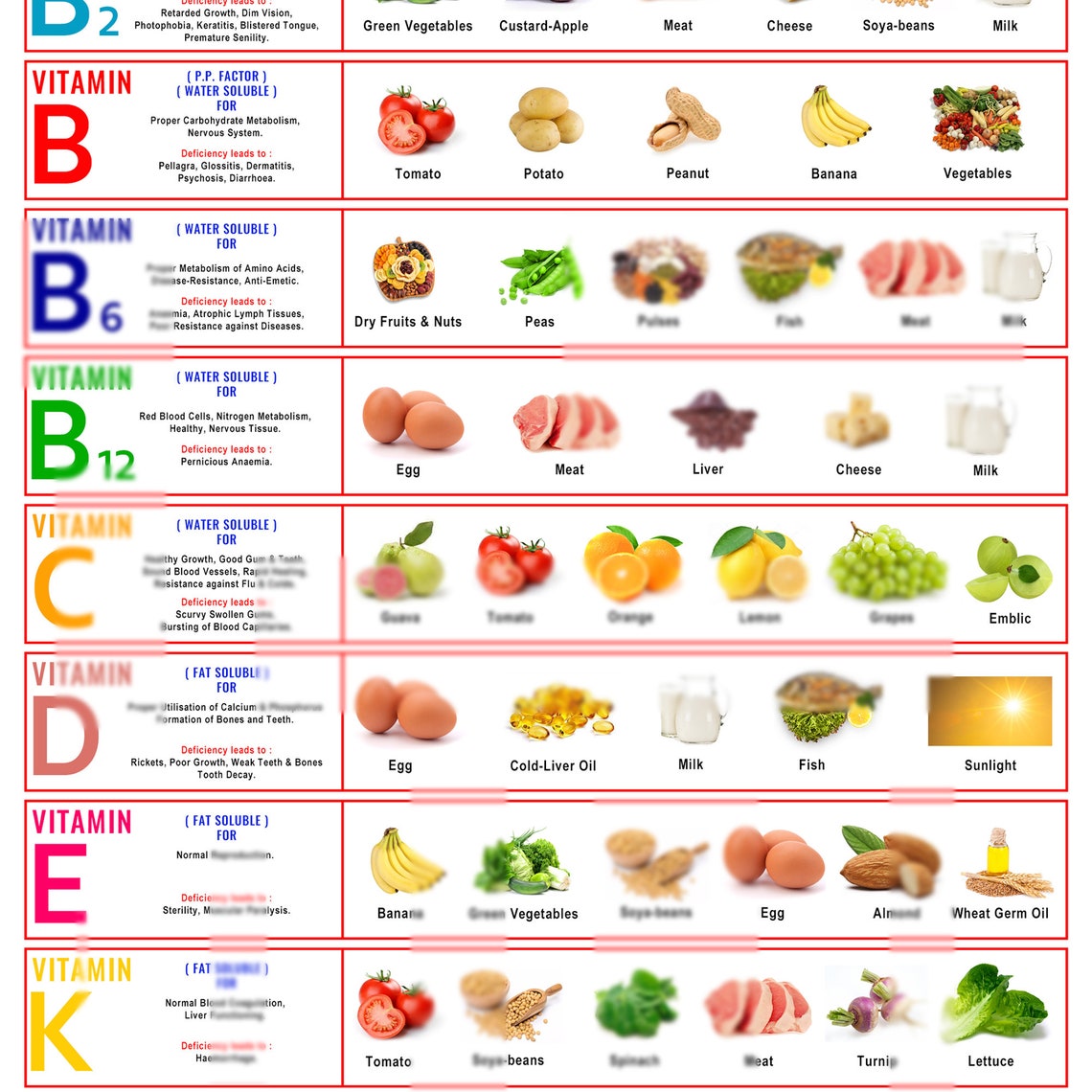 Vitamintabelle, Lebensmittel auf pflanzlicher Basis, zum Ausdrucken