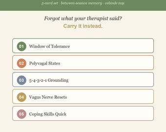 Polyvagal Wallet Card Set Printable PDF, 5 Therapy Pocket Reference Cards, Nervous System Quick Guide, Therapist Gift