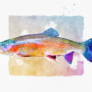 Trout - Rainbow Trout - Watercolor Rendition of Rainbow Trout - Digital Download