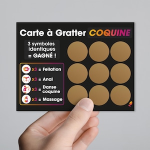 Jeu couple - Carte à gratter coquine - Idée cadeau couple, petit ami, mari, partenaire - 3 symboles gagnants pour une surprise sensuelle !