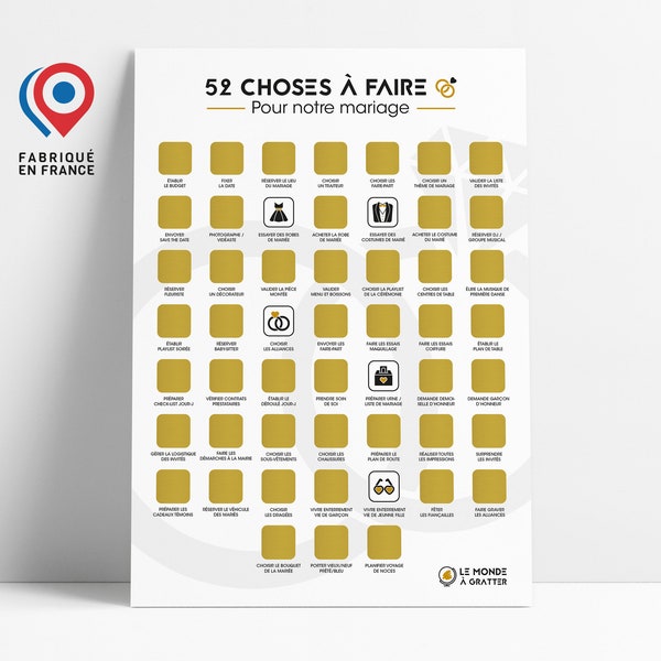 Affiche à Gratter - Préparatifs Mariage - Cadeau Original pour les Futurs Mariés – A3