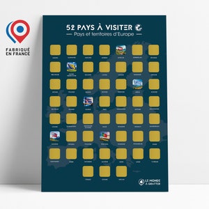 Affiche à Gratter 52 Pays à visiter - Pays et territoires d'Europe - Cadeau idéal pour voyageurs - A3