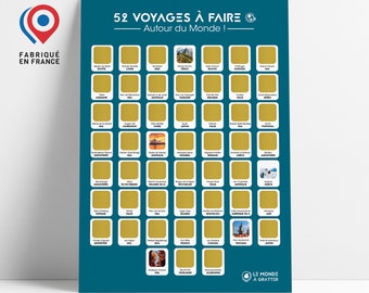 Affiche à Gratter - Tour du Monde - 52 sites incontournables à visiter - Voyage - A3