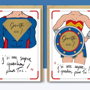 Demande Parrain Marraine pack 2 Cartes à gratter + enveloppes - Thème pop